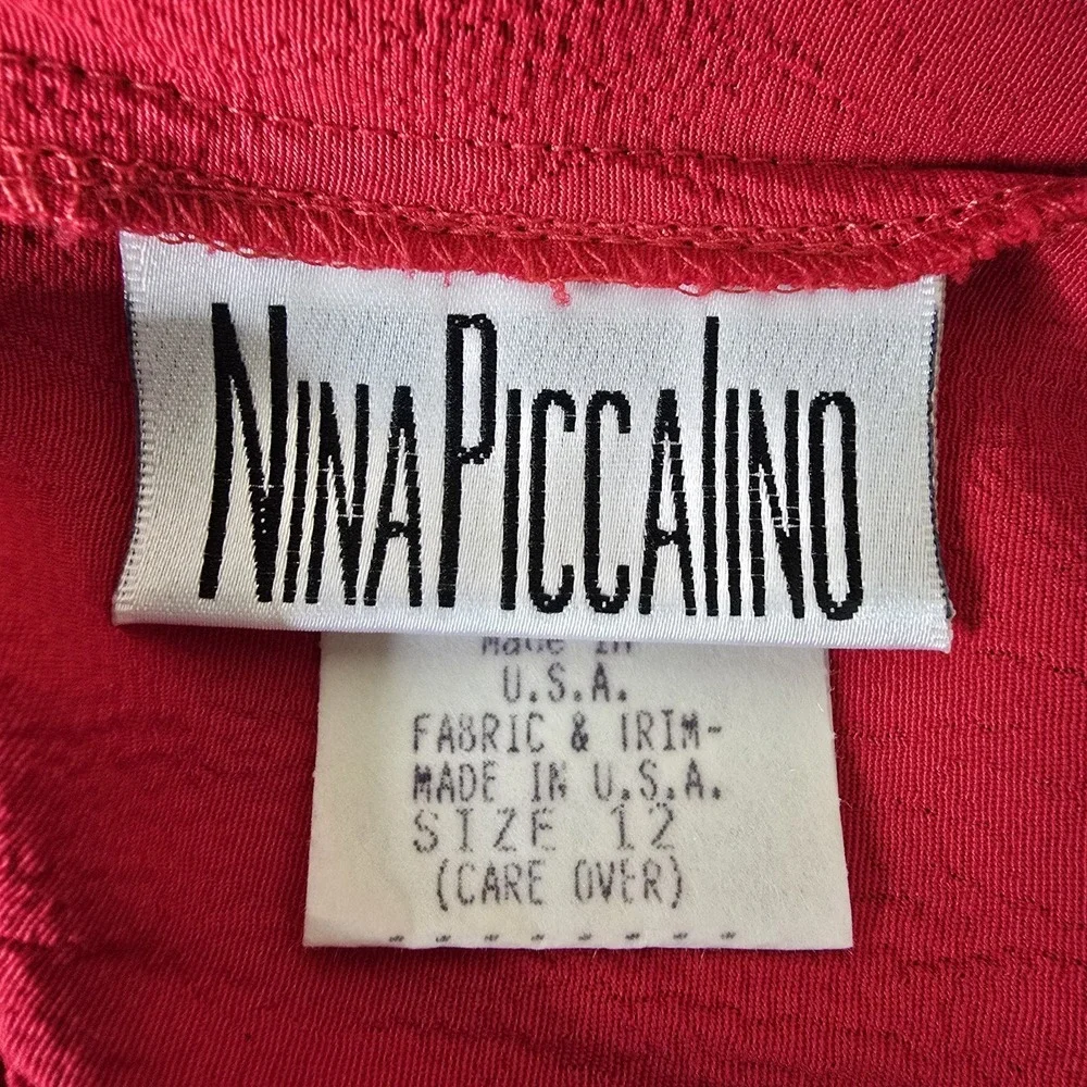 Nina Piccalino 2 Piece Pants Suit Womens Size 12 Red 100% Rayon Vintage USA Made